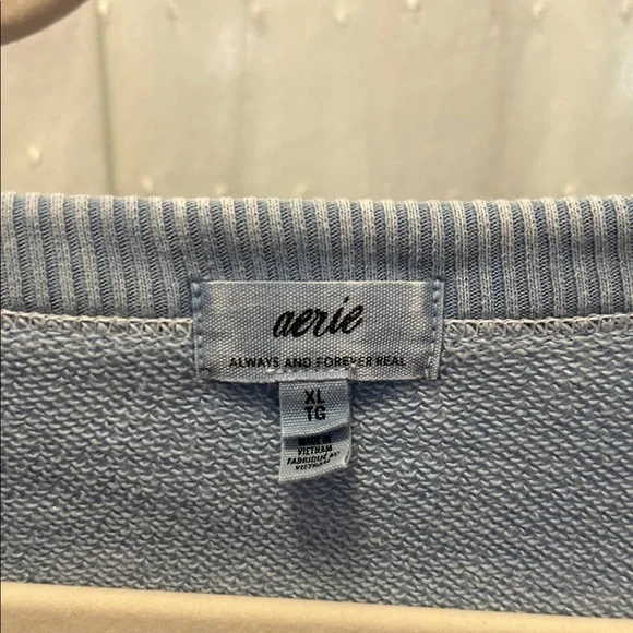 Aerie Seams Right Top Women’s XL Blue Ribbed Puffed Short Sleeve Cropped - Picture 2 of 11